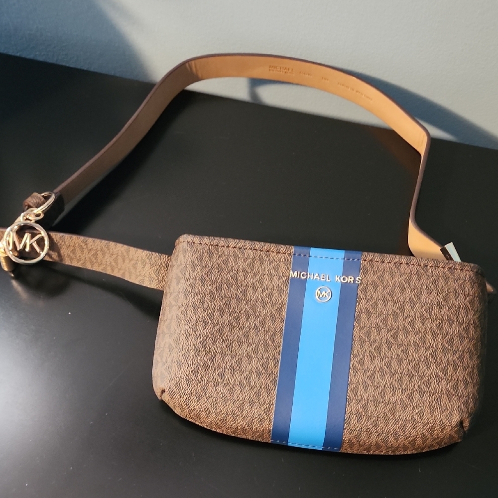 Michael Kors Brown and Blue Stripe Belt Bag